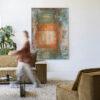 Urban Cotton Wandkleed 'Blue Ocker Abstract 1' 110 x 145cm in Frame - black | Urban Cotton