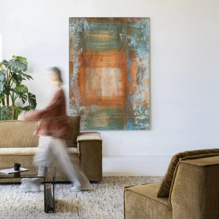 Urban Cotton Wandkleed 'Blue Ocker Abstract 1' 110 x 145cm in Frame - black | Urban Cotton