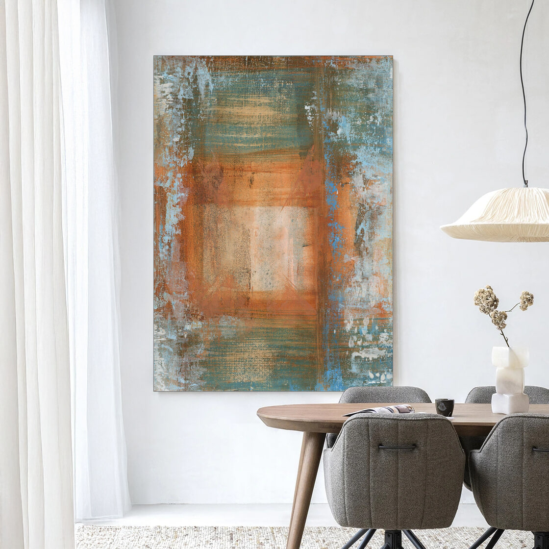 Urban Cotton Wandkleed 'Blue Ocker Abstract 1' 145 x 190cm in Frame - black | Urban Cotton
