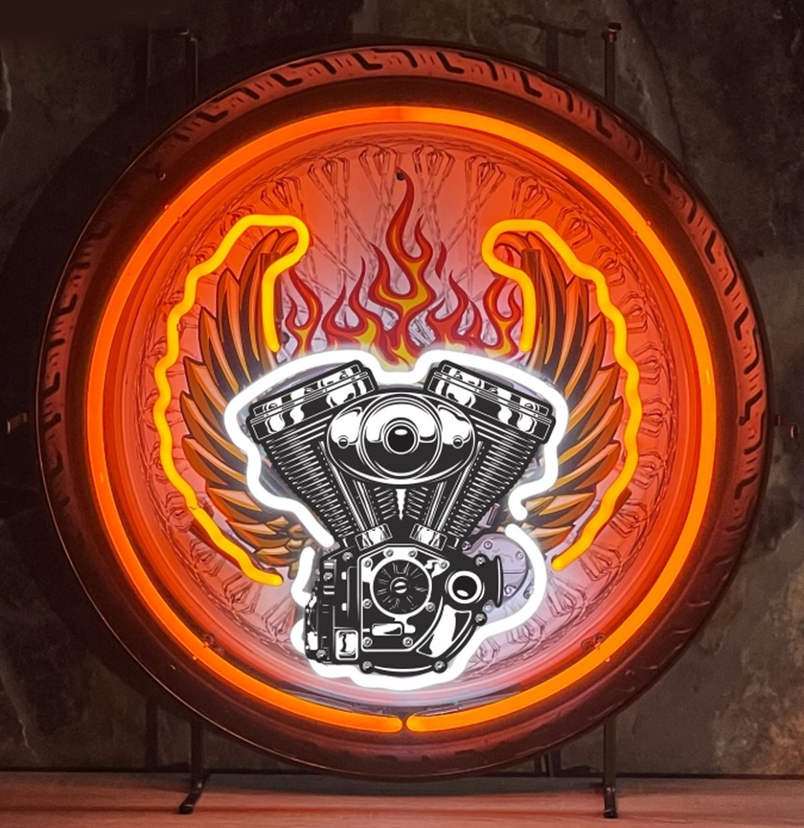 V-Twin Motorfiets Motorblok Neon Verlichting 65 cm - Oranje