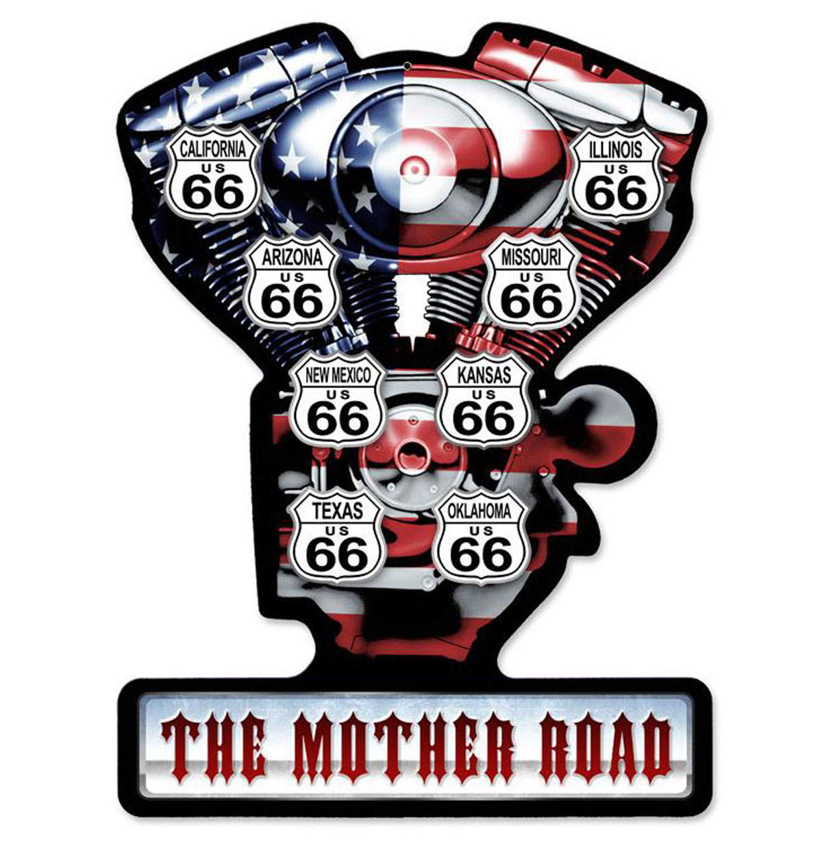 V-Twin Route 66 The Mother Road Zwaar Metalen Bord | Route 66