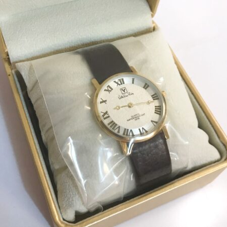 Valentino Rudy Round Face Leather Strap Heren Horloge Goud | 47% korting | Fiftiesstore