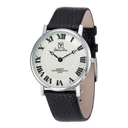 Valentino Rudy Round Face Leather Strap Heren Horloge Zilver | 47% korting | Fiftiesstore
