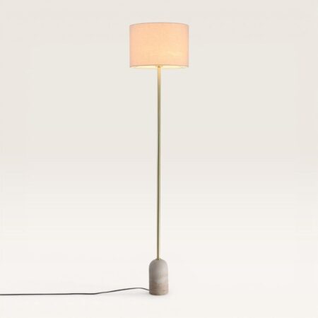 Valira - Staande lamp Messing met Linnen kap 160 cm - Woonkamer lamp - E27 fitting - Met voetschakelaar - Organisch design | LUSENZ