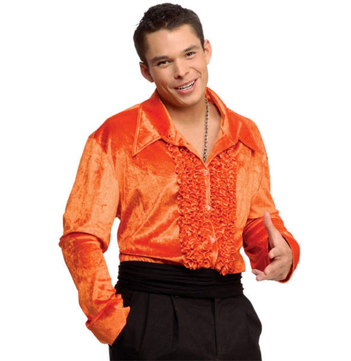 Velvet Ruffles Shirt Orange-M | 44% korting | Bennies Fifties
