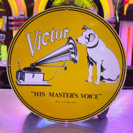 Victor "His Master's Voice" Emaille Bord - 1980s Sample - Ø30cm | The Dutch Pickers