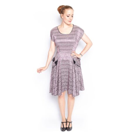 Vintage 1950s Jurk Streepjes Zwart / Roze - XL | Fiftiesstore
