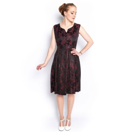 Vintage 1960s Jurk Zwart Rood Zilver - XL | Fiftiesstore