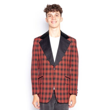 Vintage Checkered Colbert Rood/Zwart - 46 | 24% korting | Fiftiesstore