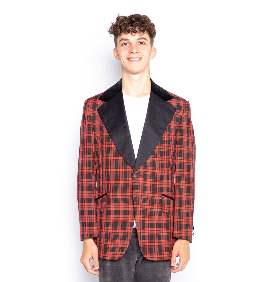 Vintage Checkered Colbert Rood/Zwart - 46 | 24% korting | Fiftiesstore
