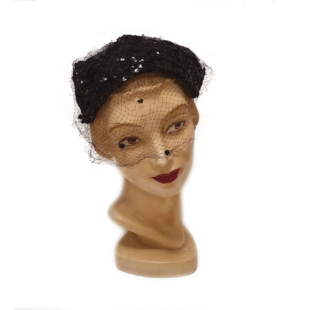 Vintage Fascinator Pailletten & Voile Zwart | Fiftiesstore