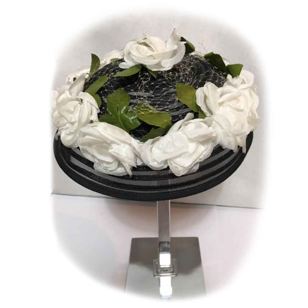 Vintage Hat Black with White Flowers | 15% korting | Fiftiesstore
