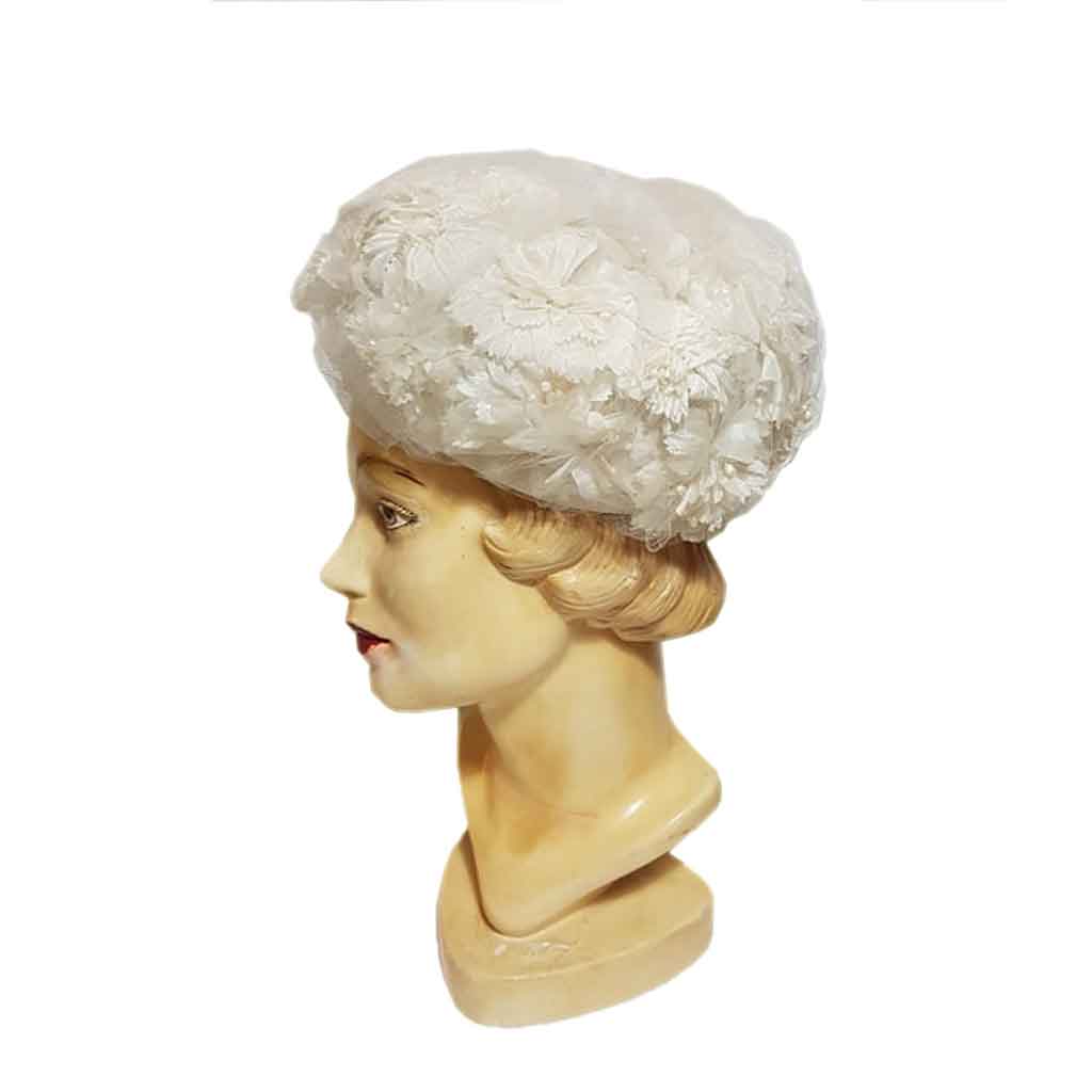 Vintage Hat Flowers and Pearls White | 15% korting | Fiftiesstore