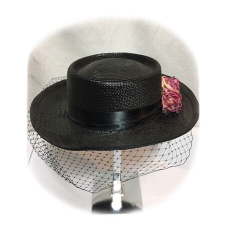Vintage Hat Straw Veil Black / Rose Pink | 15% korting | Fiftiesstore