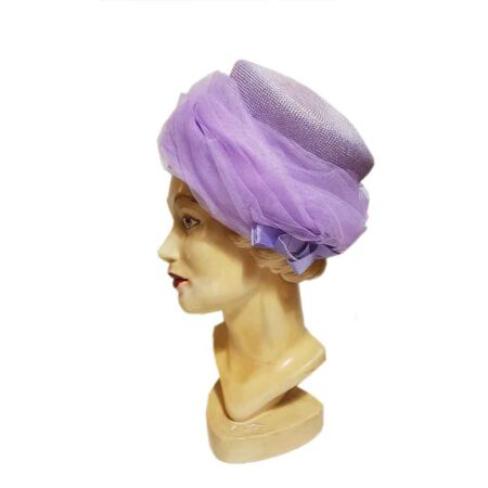 Vintage Hat Straw and Tule Lilac | 15% korting | Fiftiesstore