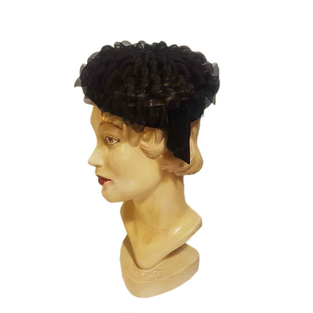 Vintage Hat Velvet Bow Black | 14% korting | Fiftiesstore