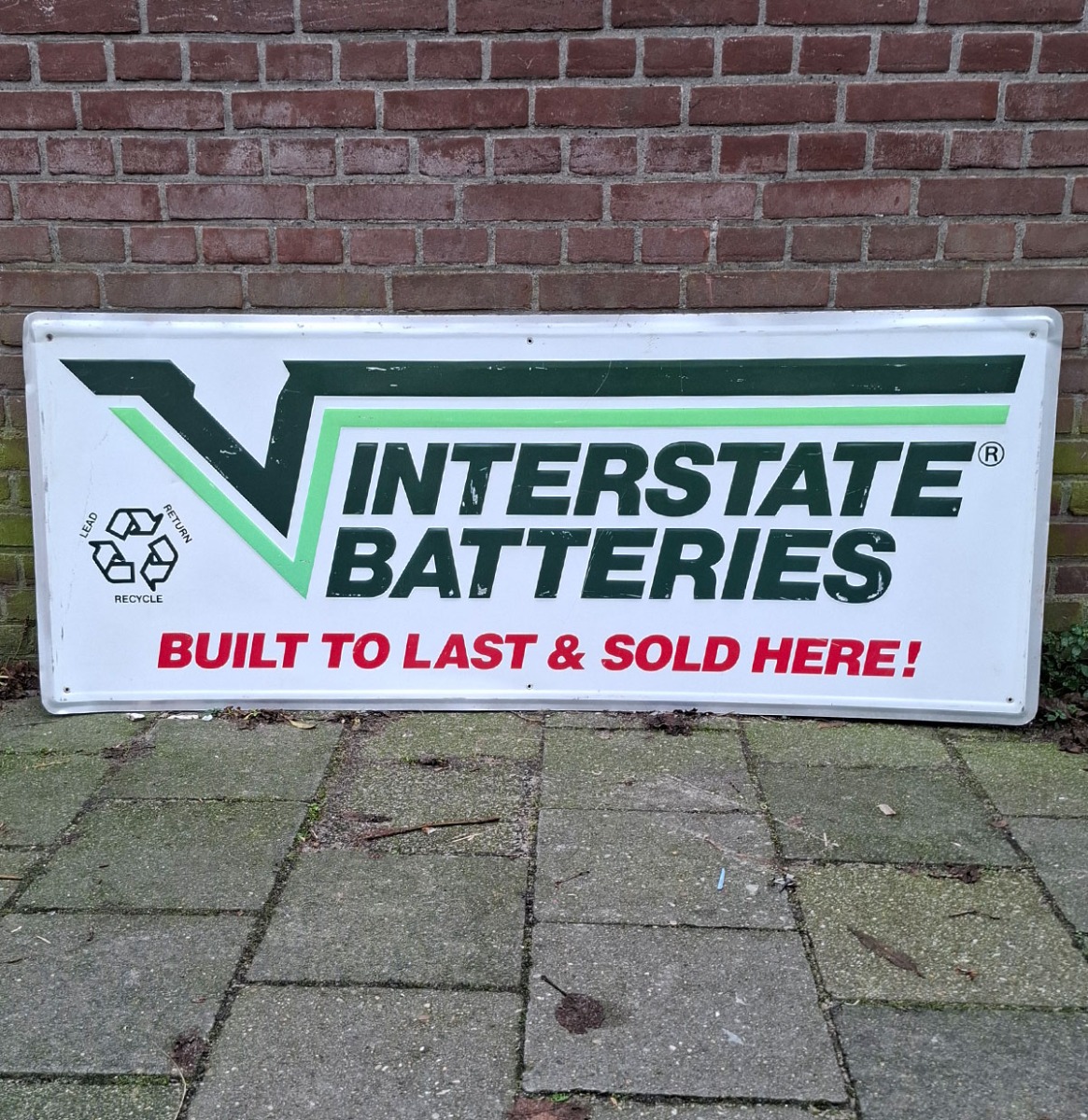 Vintage Interstate Batteries Metalen Bord - 153 x 61cm - Origineel | The Dutch Pickers