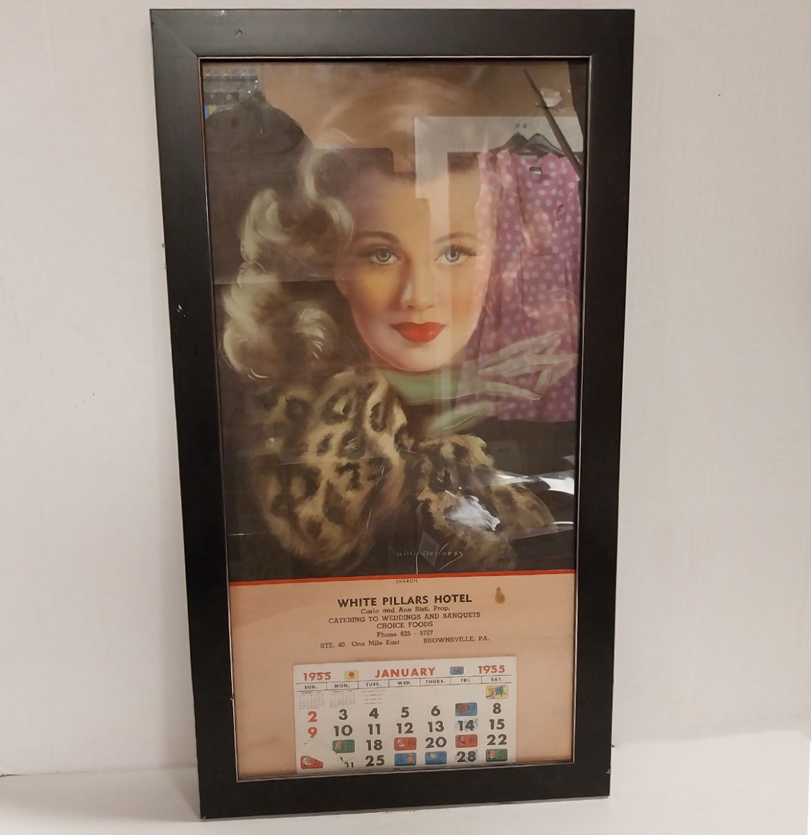 Vintage Kalender van White Pillars Hotel (1955) in Lijst | The Dutch Pickers