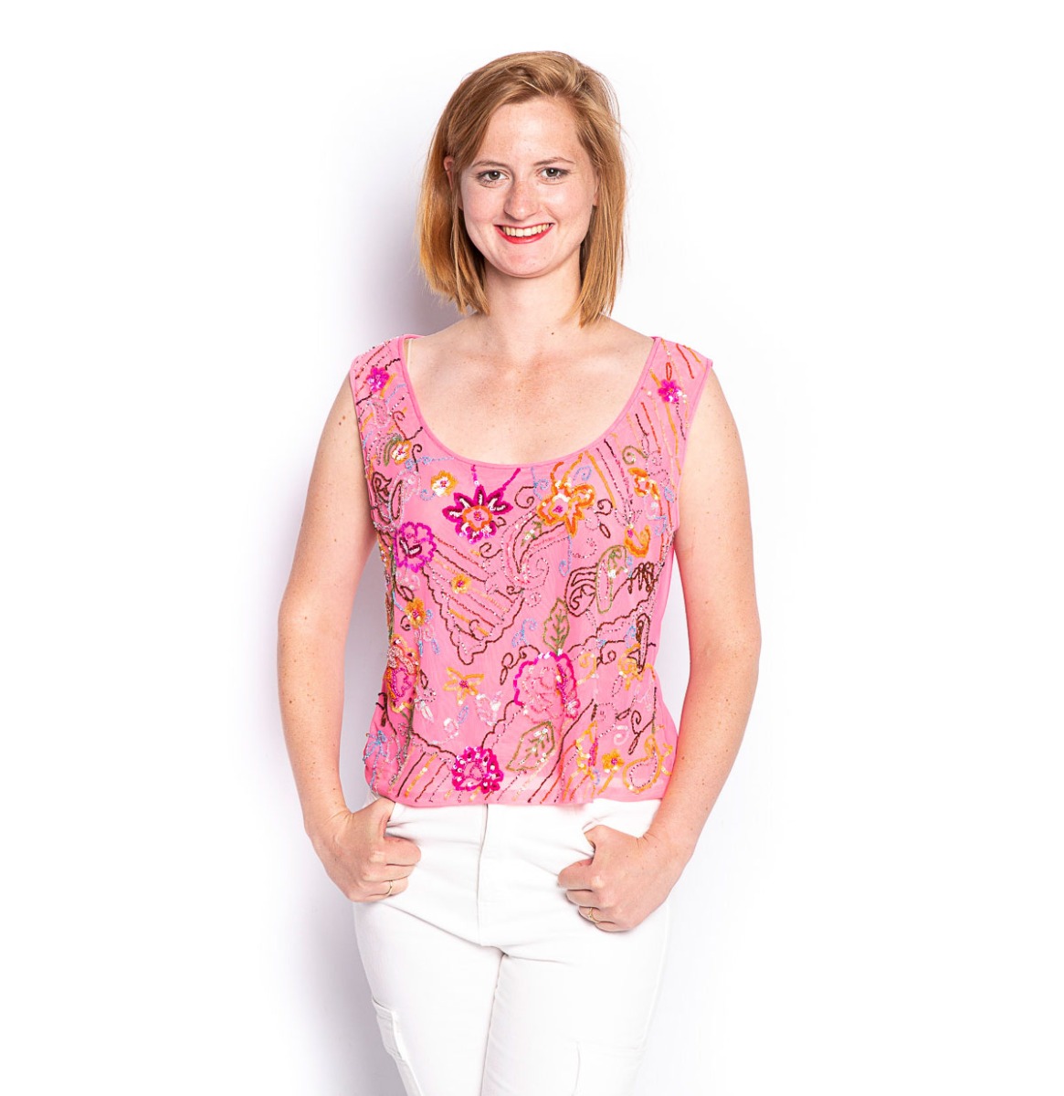 Vintage Roze Top Met Pailletten - L | Fiftiesstore