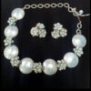 Vintage Set Ketting & Clip Oorbellen Strass Bloemen Zilver Blauw | Fiftiesstore