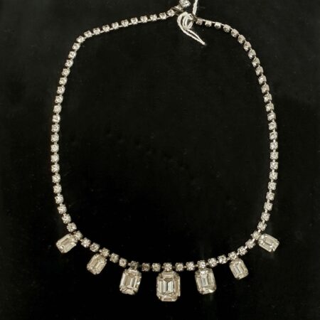 Vintage Sieraad Ketting Zilver Strass Vierkant | Fiftiesstore