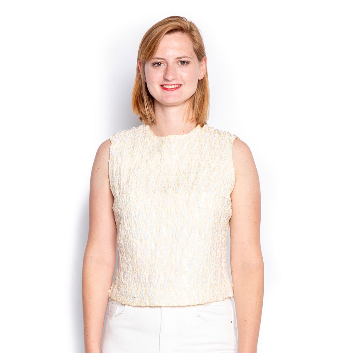 Vintage Sixties Top Pailletten Ivoor - S | Fiftiesstore