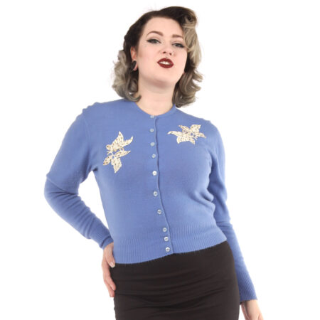 Vintage Vestje Blauw met Applique Maat 38/40 | Fiftiesstore