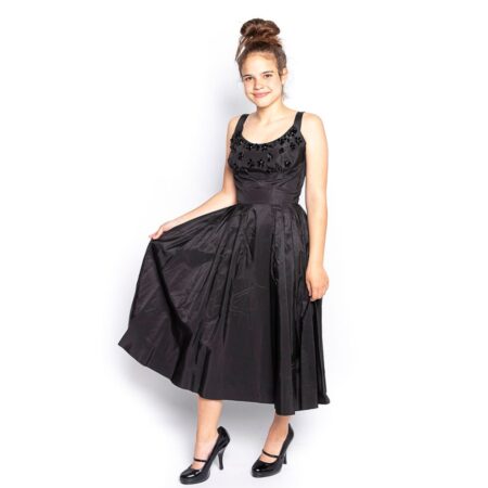 Vintage Zwarte Bloemen Jurk - XS | Fiftiesstore