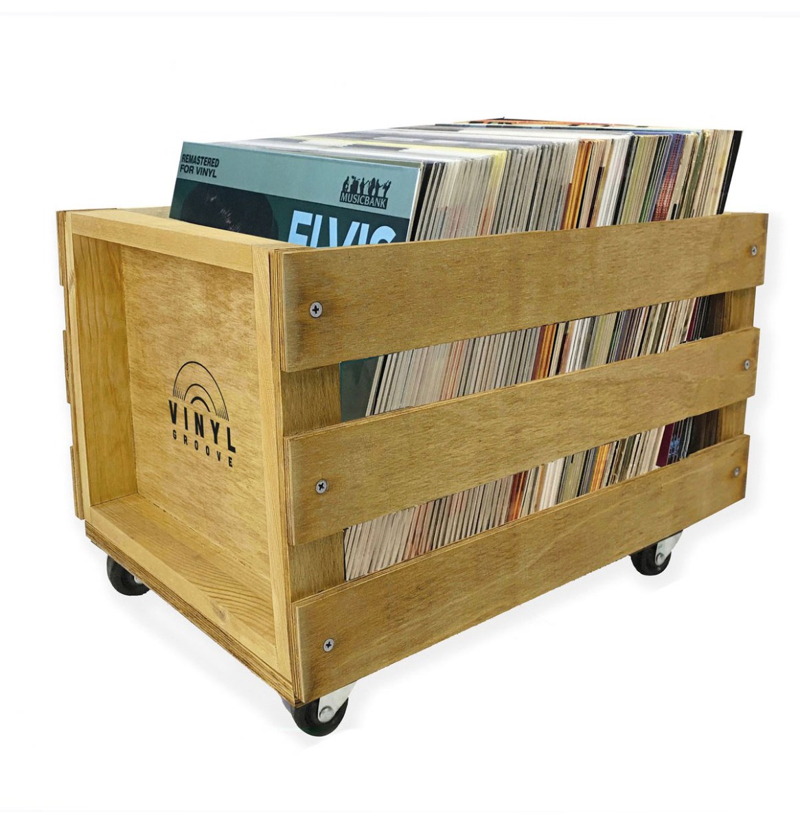 Vinyl Groove - 12" Houten Opbergkrat met Wieltjes (LP) | Fiftiesstore