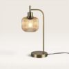 Virello Tafellamp Amber glas 45 cm - Lampenstandaard goud Metaal - Vintage tafellamp - Dressoir lamp - E27 fitting - Met aan/uit-schakelaar | LUSENZ