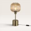 Virello - Tafellamp Amber glas 45 cm - Lampenstandaard goud Metaal - Vintage tafellamp - Dressoir lamp - E27 fitting - Met aan/uit-schakelaar | LUSENZ