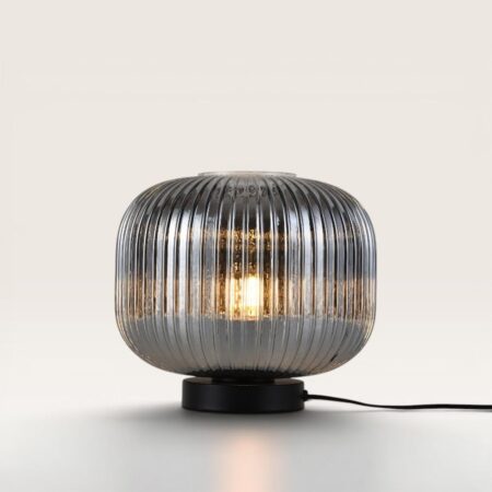 Virello - Tafellamp Smoke glas 25 cm - Zwart Metaal - Vintage tafellamp - Dressoir lamp - E27 fitting - Met aan/uit-schakelaar | LUSENZ