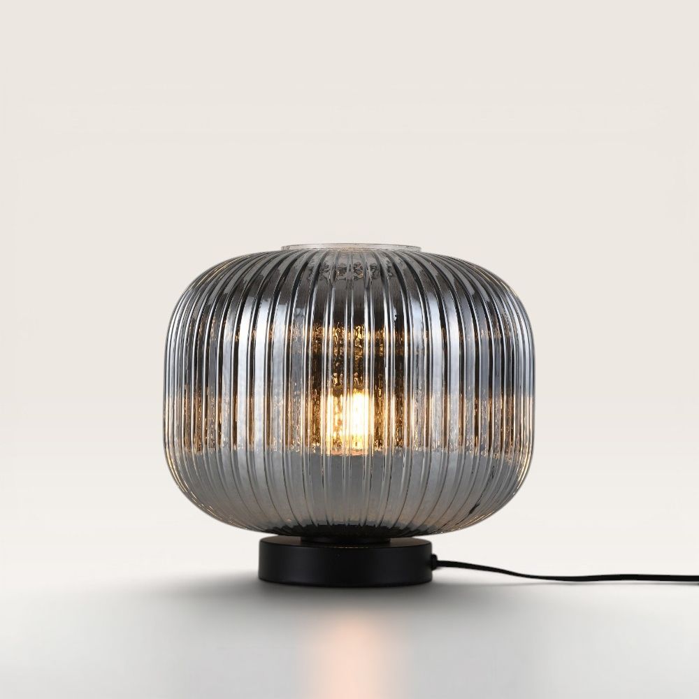 Virello - Tafellamp Smoke glas 25 cm - Zwart Metaal - Vintage tafellamp - Dressoir lamp - E27 fitting - Met aan/uit-schakelaar | LUSENZ
