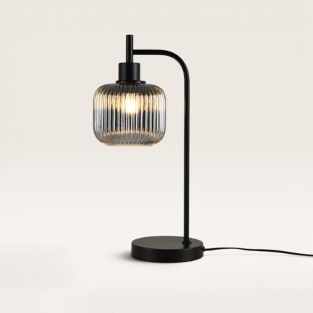 Virello - Tafellamp Smoke glas 45 cm - Zwart Metaal - Vintage tafellamp - Dressoir lamp - E27 fitting - Met aan/uit-schakelaar | LUSENZ