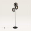 Virello - Zwarte Staande lamp Metaal 150 cm - Rookglas - 3 bollen - Klassiek Vintage Design - Woonkamer lamp - E27 fitting - Met voetschakelaar | LUSENZ
