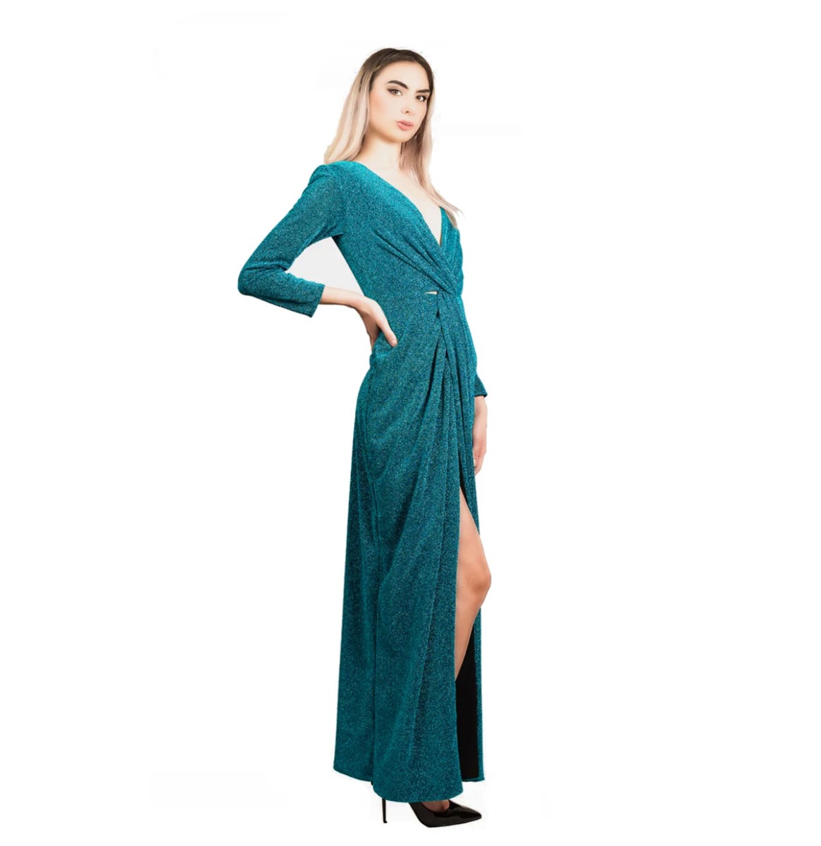 Virginia Cosenza Franca Gala Dress Glitter Turquoise -L | 24% korting | Fiftiesstore