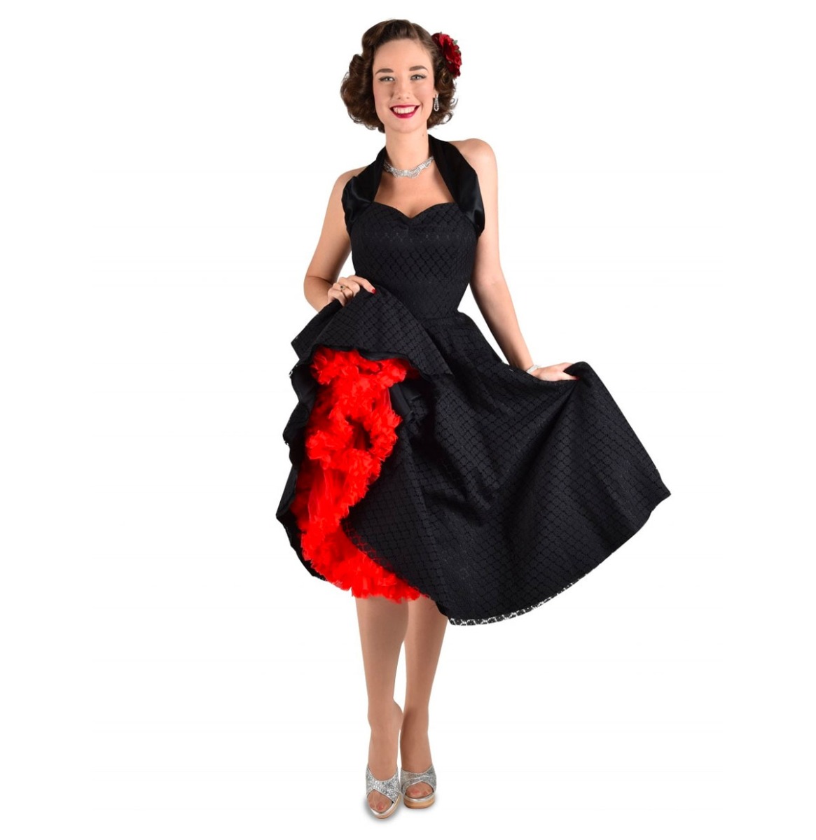 Vivien Of Holloway Halterneck Luxury Black Satin Lace Dress-S | 59% korting | Vivien of Holloway