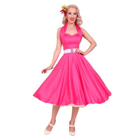 Vivien Of Holloway Halterneck Sateen Dress Hot Pink-XXS | 34% korting | Vivien of Holloway