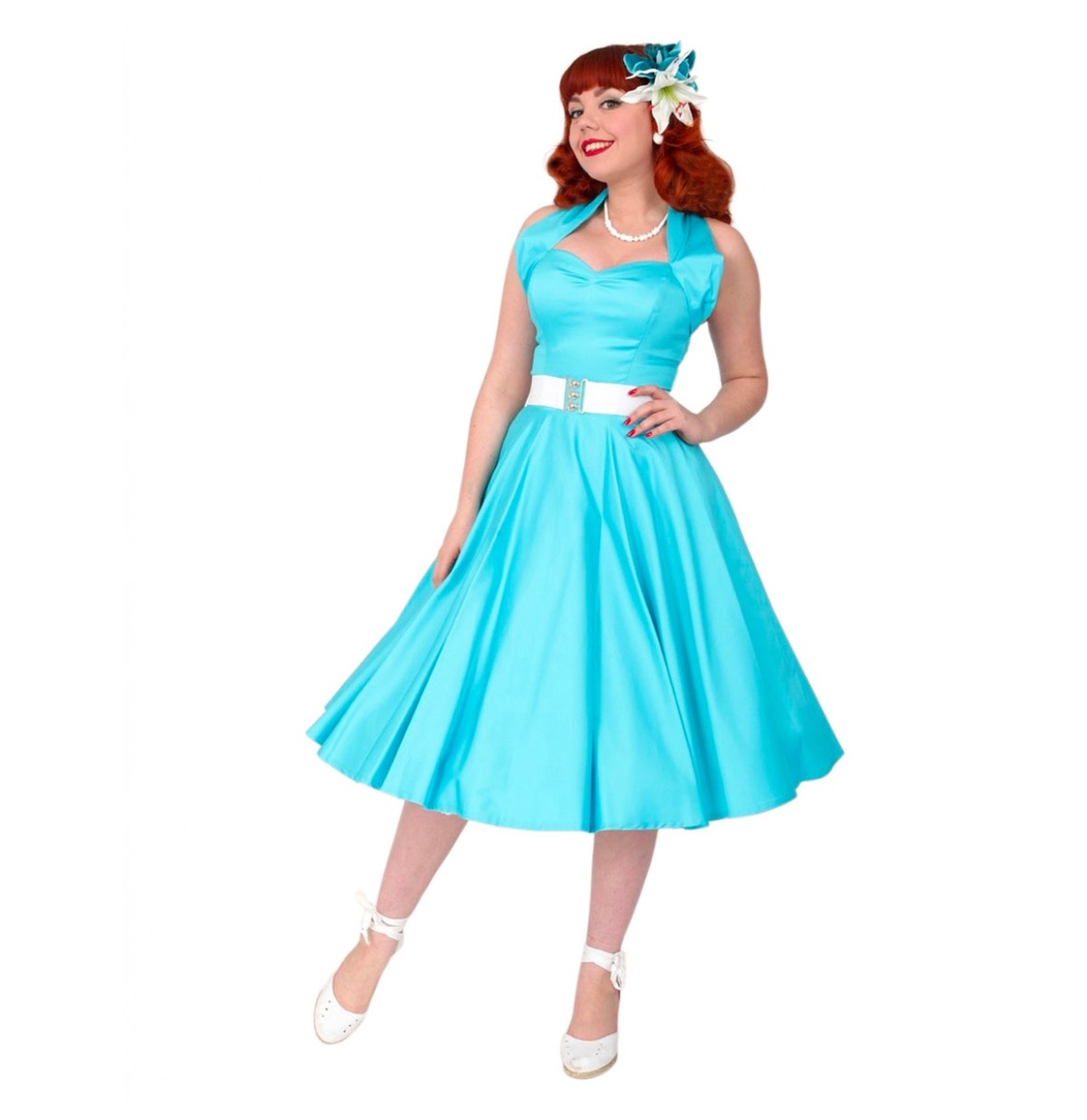 Vivien Of Holloway Halterneck Sateen Dress Turquoise -XXL | Vivien of Holloway
