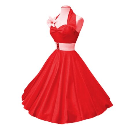 Vivien Of Holloway Halterneck Swing Dress Sateen Strawberry-S | 50% korting | Vivien of Holloway