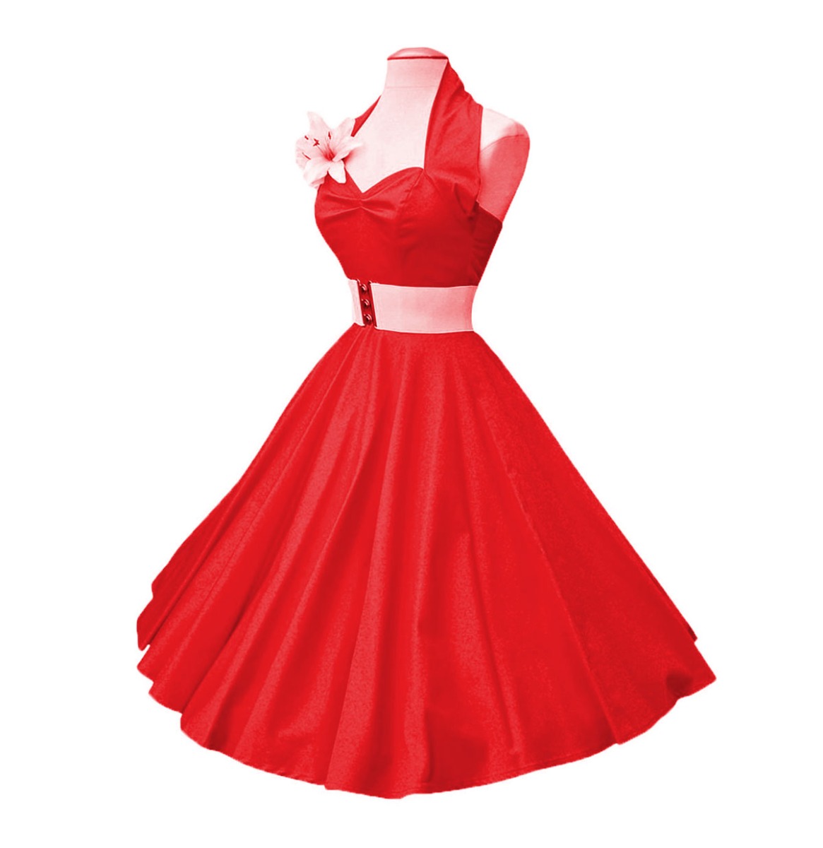 Vivien Of Holloway Halterneck Swing Dress Sateen Strawberry-S | 50% korting | Vivien of Holloway