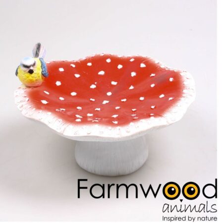 Vogelbad paddenstoel met vogel Ø23x14cm | Farmwood Animals