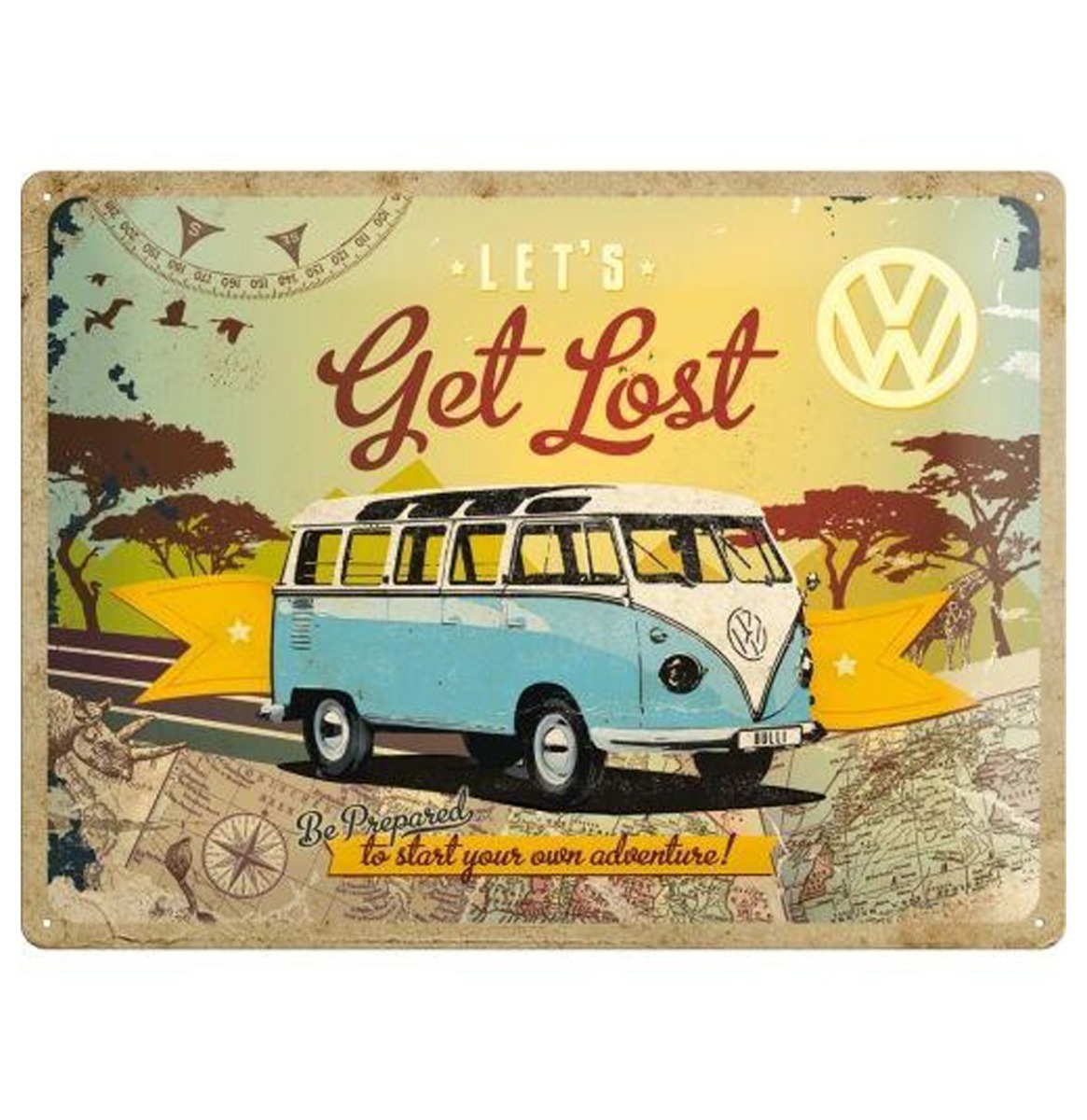 Volkswagen Bulli Let's Get Lost Metalen Wandbord met Relief 30 x 40 cm | Volkswagen