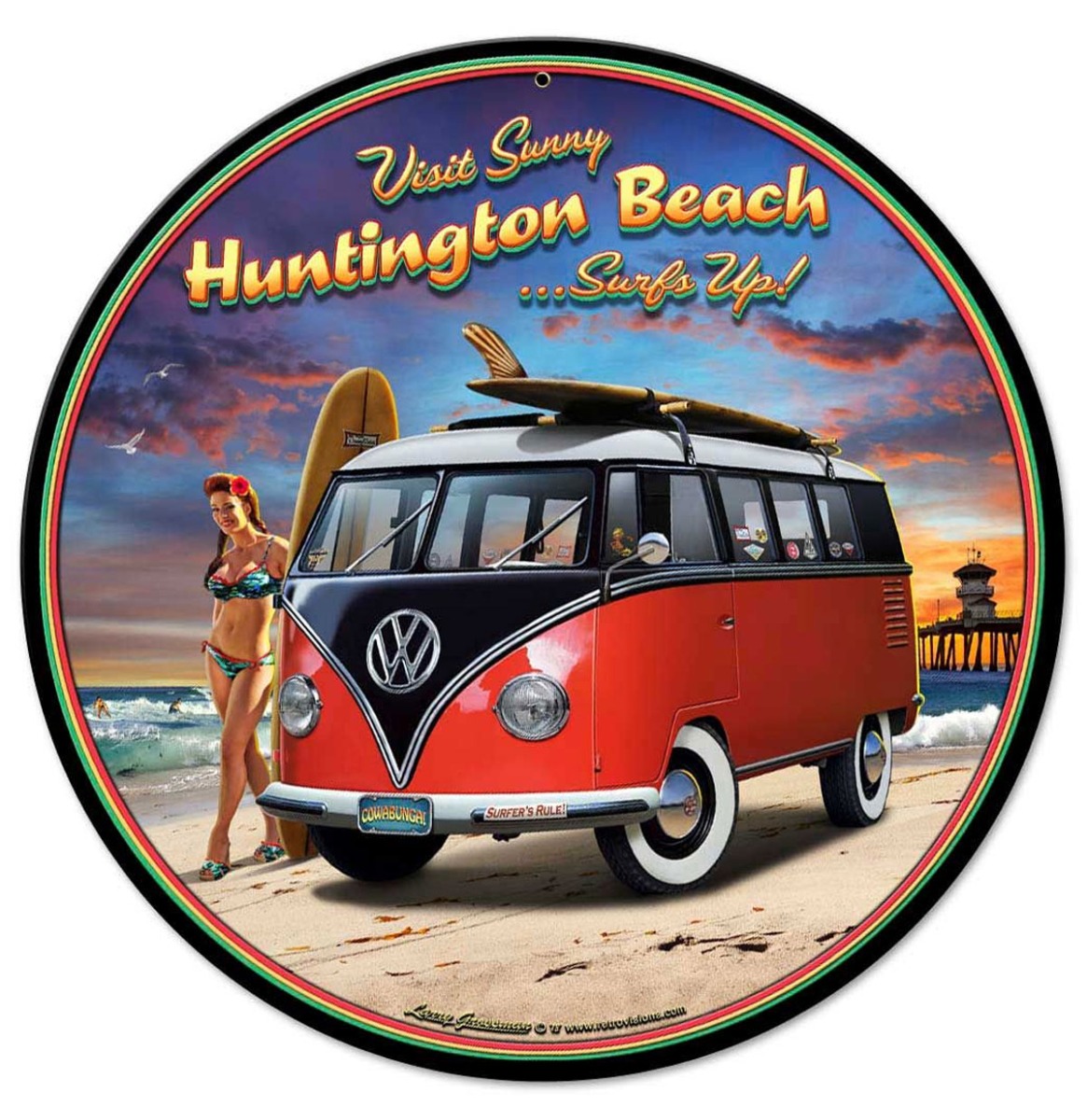 Volkswagen VW Huntington Beach Surfs Up Metalen Bord 36 cm | Volkswagen