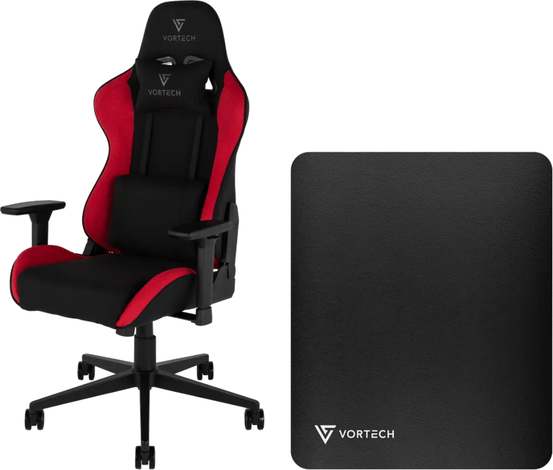 Vortech Essential Gamestoel Rood + Vortech Vloermat Zwart