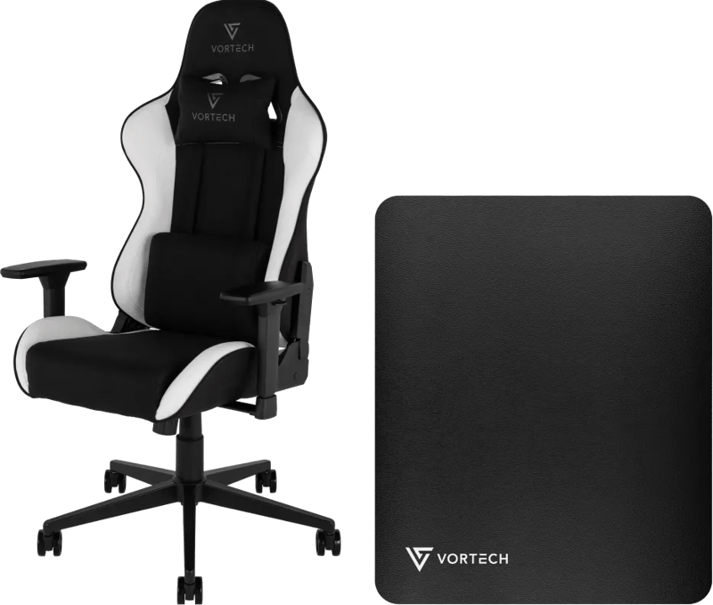 Vortech Essential Gamestoel Wit + Vortech Vloermat Zwart