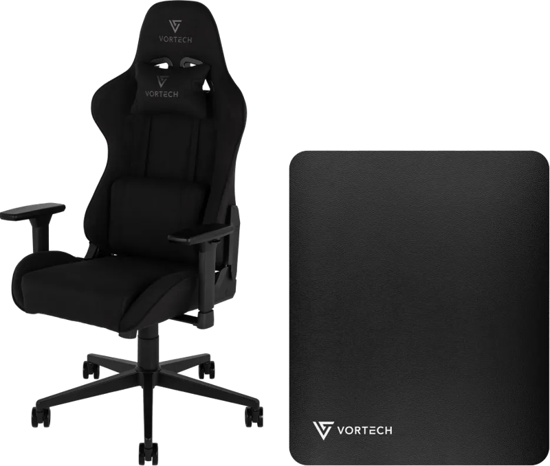 Vortech Essential Gamestoel Zwart + Vortech Vloermat Zwart