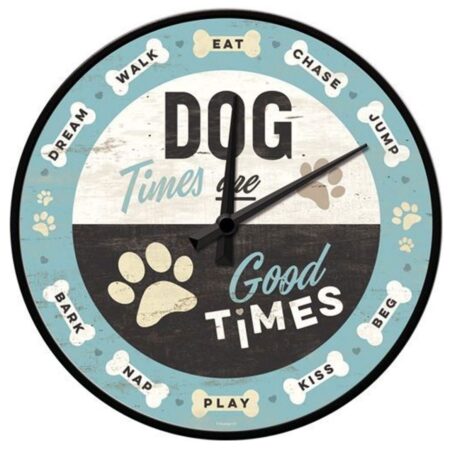 Wandklok Dog Times Are Good Times - LAATSTE KANS | Nostalgic Art