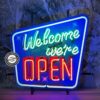 Welcome We're Open Neon Verlichting 50 x 48 cm - Blauw