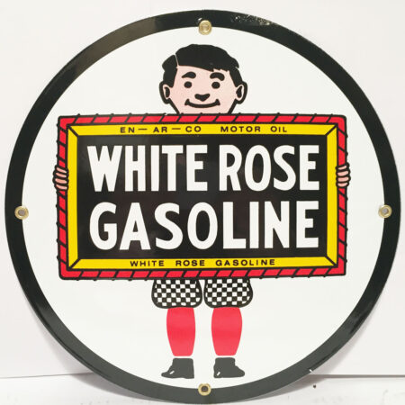 White Rose Gasoline Man Logo Emaille Bord | Fiftiesstore